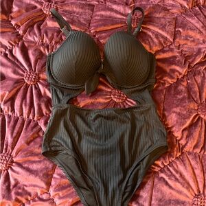 NWT! Shade & Shore Black Ribbed One-Piece
